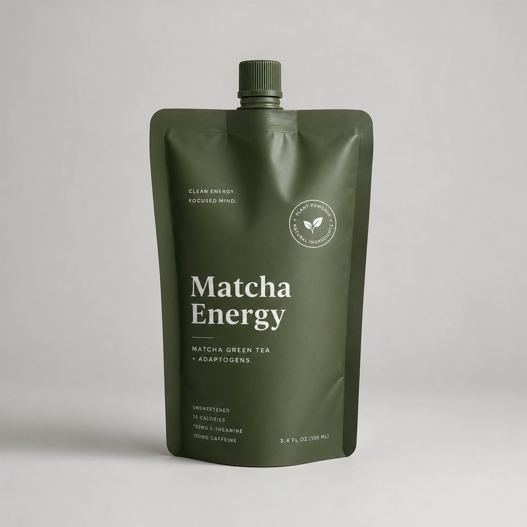 Matcha energy drink pouch